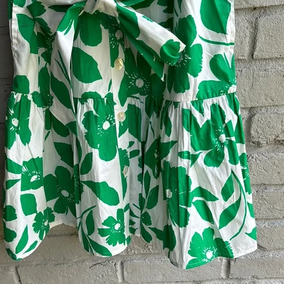 Jessica Simpson Sz XS Dress Cotton Green&White Puffy sleeve pockets Tiered Belt - Picture 4 of 6